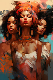African women wearing red turbans and beads
