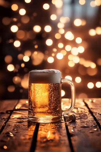 Vrolijk bier met een glinsterende achtergrond
