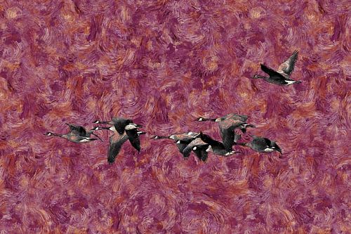 Vliegende Canadese ganzen (kunst, Van Gogh stijl)