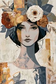 schilderachig portret van fictieve vrouw met bloemen