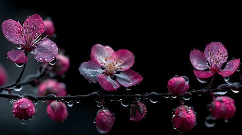 Pink bloemen met waterdruppels