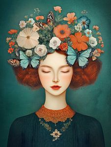 Die Frau der Schmetterlinge und Blumen
