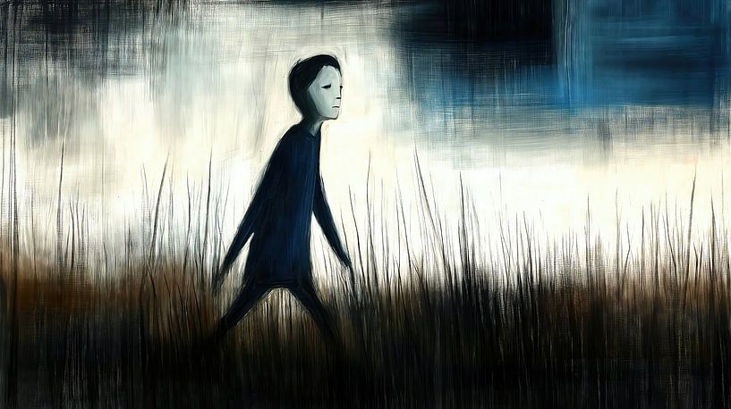 Sad child in the tall grass by Frank Heinz