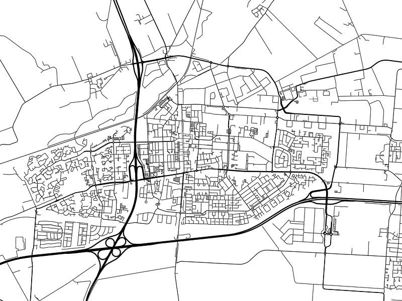 Map of Hoogeveen in Black and Wite by De Kaartenwinkel