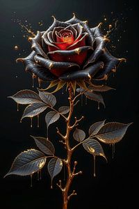 Fantasy Wall Art: BLACK ROSE - The dark rose of gold and shadow