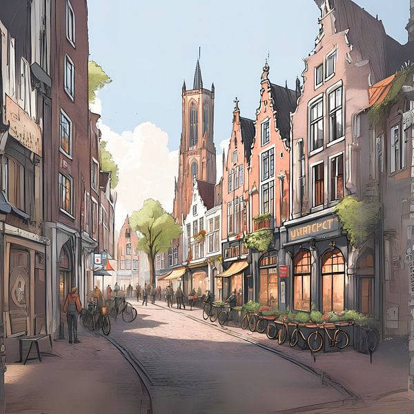 Utrecht Rue commerçante Vie tranquille peinture par ComfortQ
