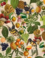 Vintage Tropical Toucan et Fruits Exotiques Jardin