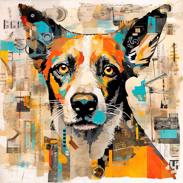 Mixed media dog by Harry Hadders Design
