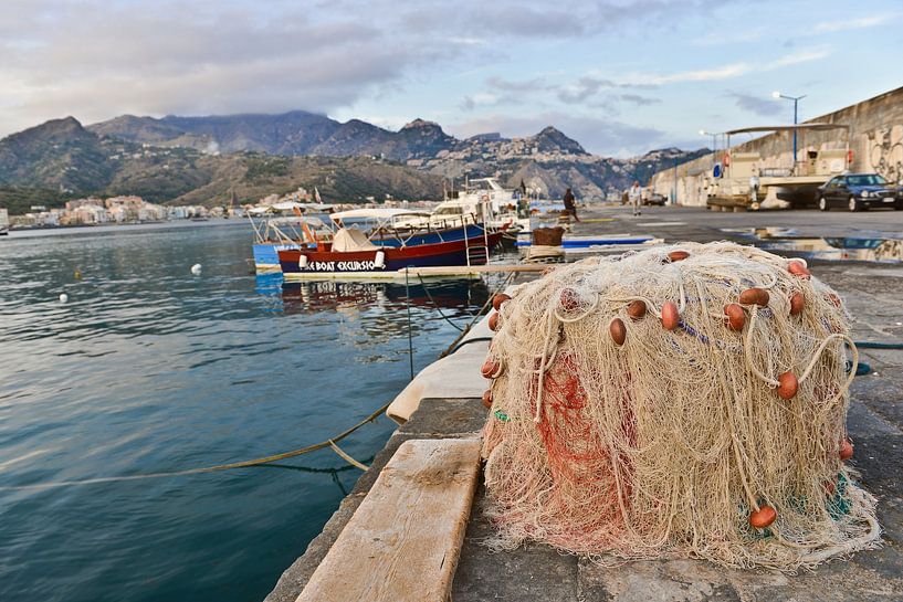 Fantastic evening light at the blue hour at the harbour of Giardini-Naxos by Silva Wischeropp