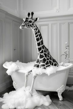 Sublime girafe dans la baignoire - Un tableau de salle de bains unique pour vos toilettes sur Felix Brönnimann