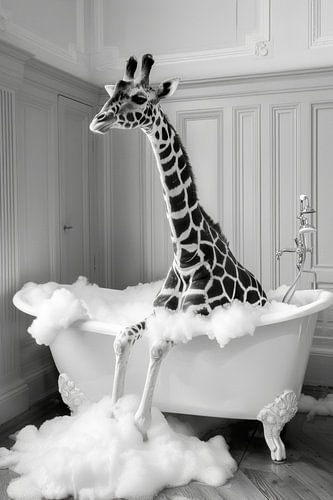 Sublime girafe dans la baignoire - Un tableau de salle de bains unique pour vos toilettes sur Poster Art Shop