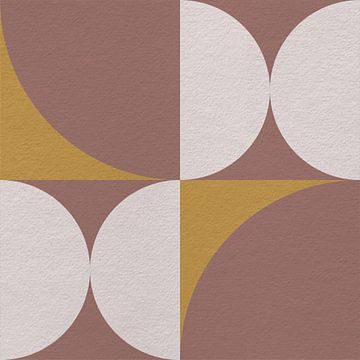 Modern abstract minimalist art with geometric shapes in retro style in pink and yellow by Dina Dankers