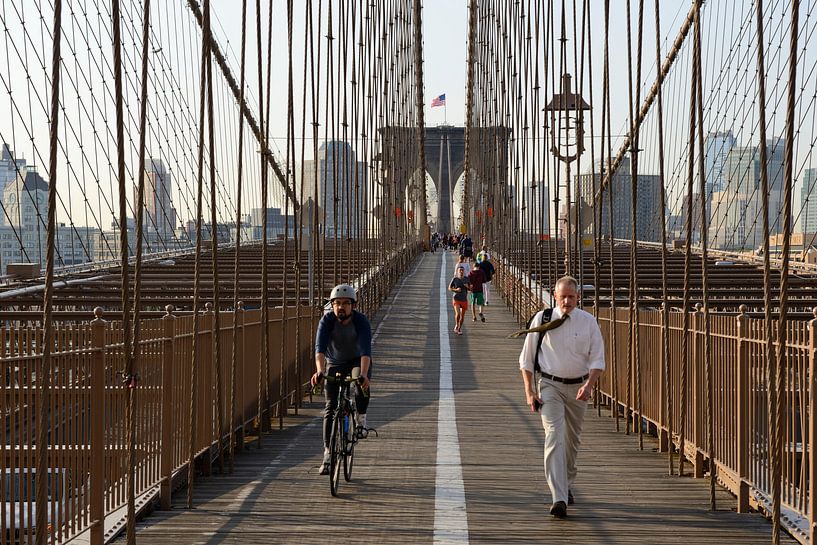 Brooklyn Bridge in New York am Morgen  von Merijn van der Vliet