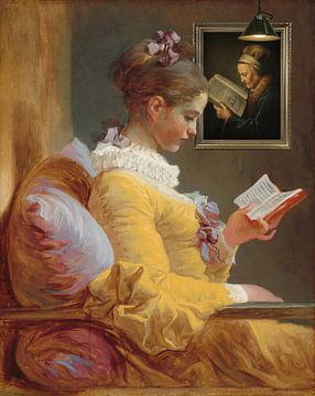 Lezend meisje Jean-Honoré Fragonard en Oude lezende vrouw Rembrandt van Digital Art Studio