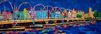 Handelskade bij nacht met de Pontjesbrug, Curaçao.