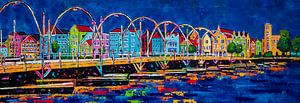Handelskade de nuit avec le Pontjesbrug, Curaçao.