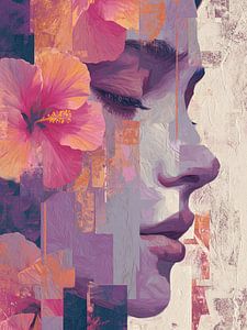 Künstlerisches Seitenprofil mit Blumen – Moderne abstrakte Frauenkunst