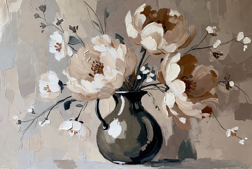 Cream-coloured flowers in a black vase