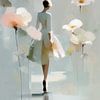 Vrouw en bloemen in zachte pasteltinten van Caroline Guerain