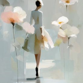 Frau und Blumen in sanften Pastelltönen von Caroline Guerain