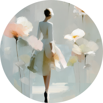Vrouw en bloemen in zachte pasteltinten