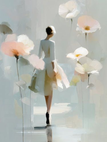 Woman and flowers in soft pastel shades by Caroline Guerain