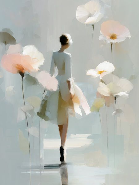 Frau und Blumen in sanften Pastelltönen von Caroline Guerain