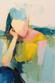 Woman by Abstract Painting