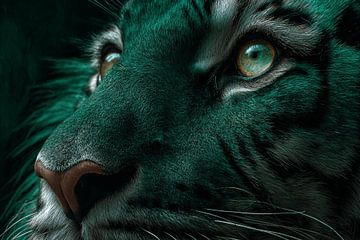 Tiger in Focus Intense Gaze in Emerald Shadow by Eva Lee