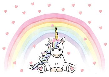 Licorne avec arc-en-ciel et cœurs