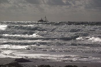 Zilverschittering schip op zee