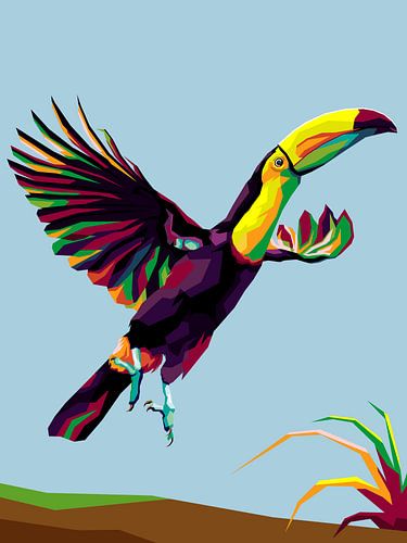 Anime-Vogel Ramphastos sulfuratus Kielschnabeltukan im Pop-Art-Plakat