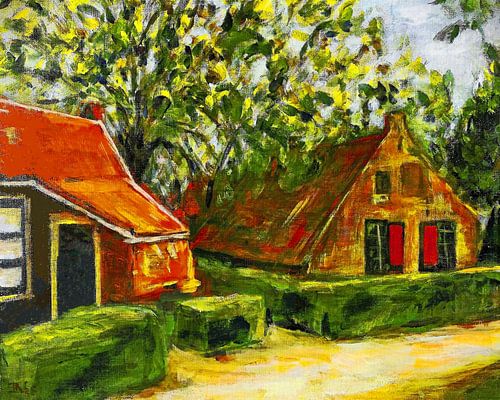 Zwei alte Bauernhäuser.