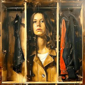 Jonge vrouw verbergt angstig haar onzekerheid van gm_designs