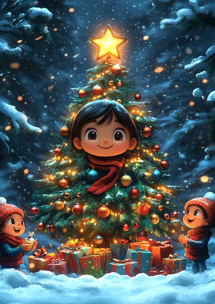 Kerstboom en kleine jongen van Lufy