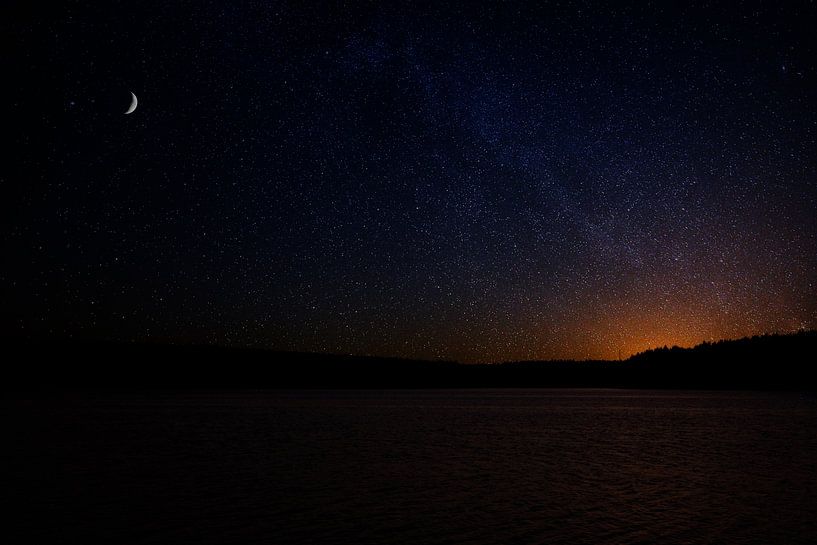 Dark night landscape with starry sky by Denny Gruner