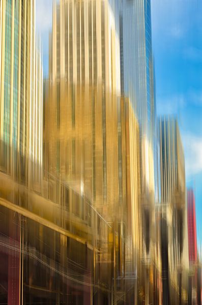 Multiple exposure skyscraper facades with subway train in Chicago Loop downtown USA by Dieter Walther