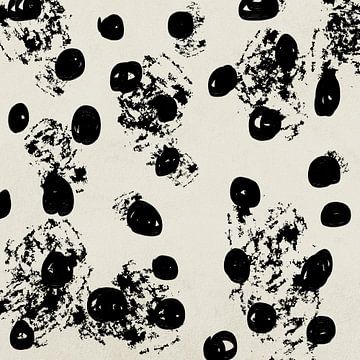 Oeuvre d'art abstraite avec des formes et des textures organiques noires sur fond beige sur Imaginative