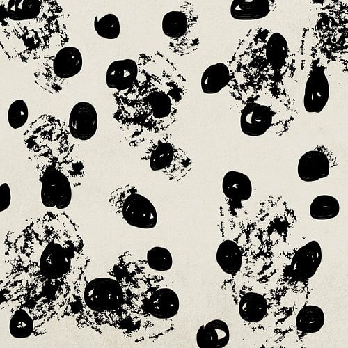 Abstract kunstwerk met zwarte organische vormen en texturen en beige achtergrond