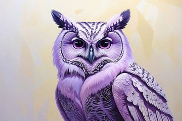 Violette Eule mit intensivem Blick von Art & Soul Creations