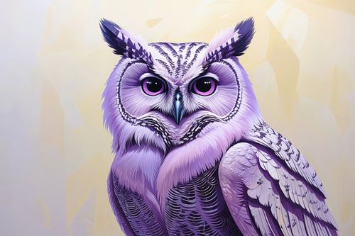 Violette uil met intense blik
