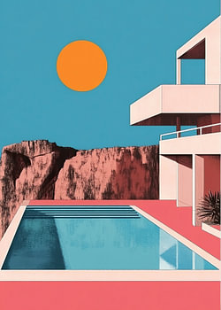 Bauhaus Mond Pool Architektur Hellblau Wüste