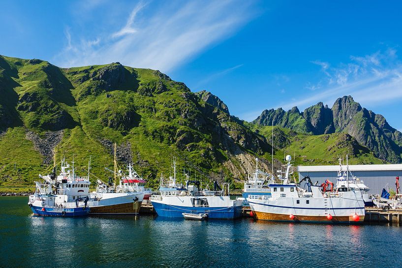 Fishing boates on the Lofoten Islands in Norway. van Rico Ködder