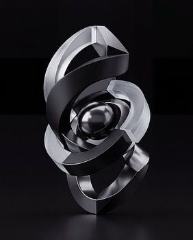 Abstrakte geometrische Metallskulptur mit ineinander verschlungenen geschwungenen Formen