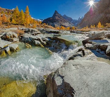 Stromschnellen der Borgne de Ferpècle mit Blick auf die Tête Blanche, Les Haudères, Wallis Wallis, S