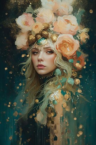 Portrait, Flower Goddess inspired by Klimt 