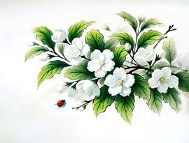 Jasmine Blossoms Asian Ink Painting by ArtMomente