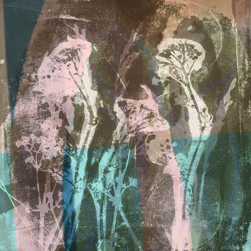 Abstracte botanische kunst in retrostijl en pastelkleuren. Bloemen in bruin en groen