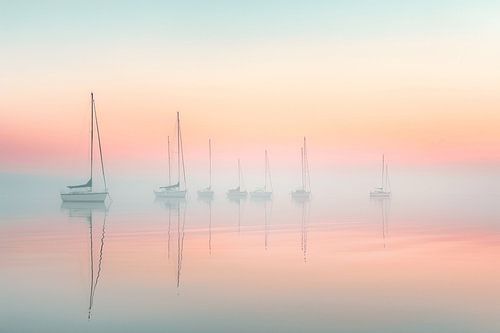 Dreamy Sailboats Gliding Across The Sea On A Summer Day