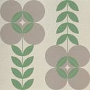 Retro Scandinavisch design geïnspireerde bloemen en bladeren in grijs en groen van Dina Dankers thumbnail